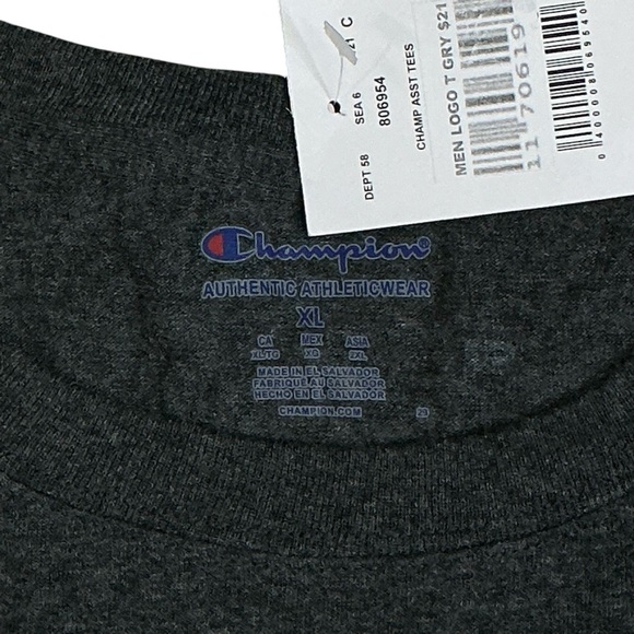 Champion Men's T Shirt Crew Neck Short Sleeve C Logo Unisex Charcoal Gray XL - Picture 12 of 16